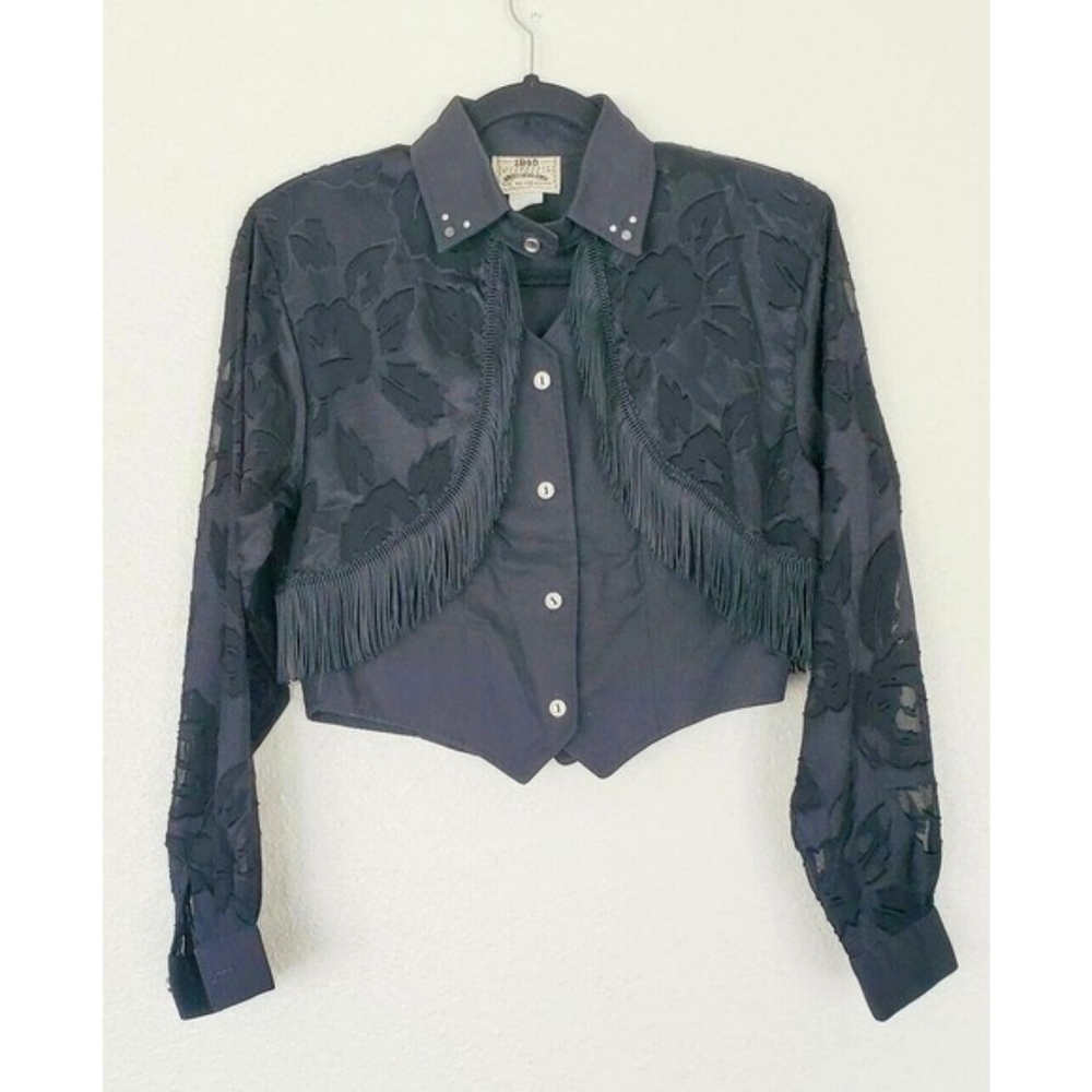 Vintage 1849 Authentic Ranchwear Button Up Fringe & Floral Crop Top. Size XS